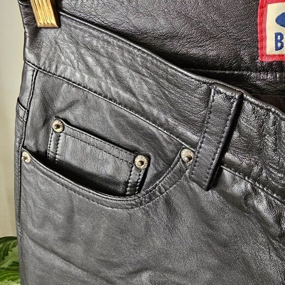 EUC AMAZING VINTAGE OLD NAVY BLUE JEANS GENUINE LEATHER STRAIGHT PANTS SIZE 4 - Picture 8 of 16
